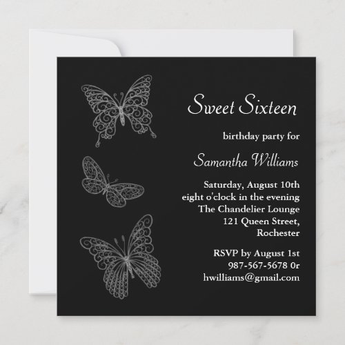 Butterfly Birthday Invitation (black)