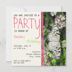 Butterfly Birthday Invitation - Black White Color