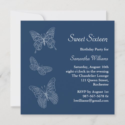 Butterfly Birthday Invitation (blue)