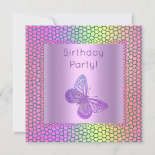 BUTTERFLY BIRTHDAY INVITATION BRIGHT COLOUR