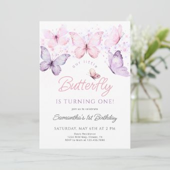 Butterfly Birthday Invitation, First Birthday Invi Invitation | Zazzle