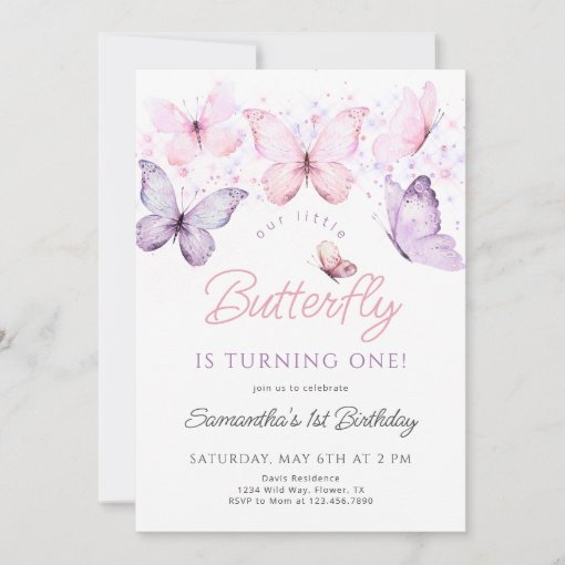 Butterfly Birthday Invitation, First Birthday Invi Invitation | Zazzle