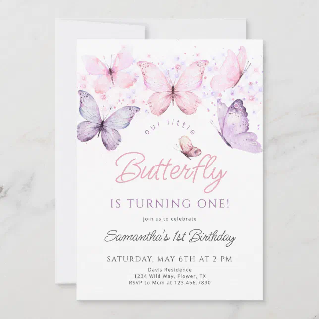 Butterfly Birthday Invitation, First Birthday Invi Invitation | Zazzle