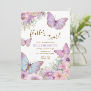 Butterfly birthday invitation, girl flutter invitation