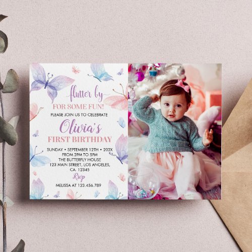 Butterfly Birthday Invitation Girl Photo