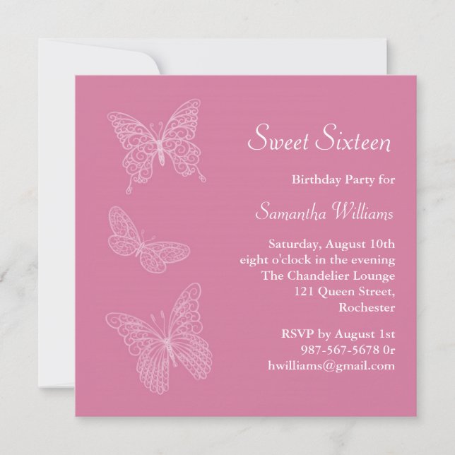 Butterfly Birthday Invitation (pink) (Front)