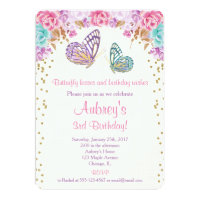 Butterfly birthday invitation, pink purple gold invitation