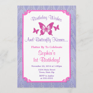 Butterfly Birthday Invitation Purple 1st Birthday