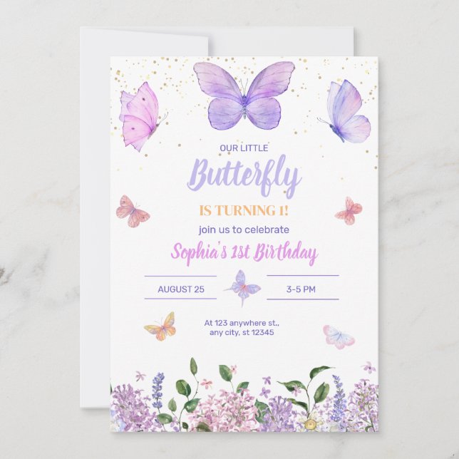 Butterfly Birthday Invitation, Wildflower Garden  (Front)