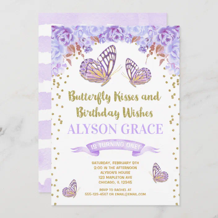 Classic Purple Butterfly Pretty Butterflies Birthday Personalised Invitations 