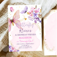 Butterfly Birthday Kisses Purple Floral Pink Girl