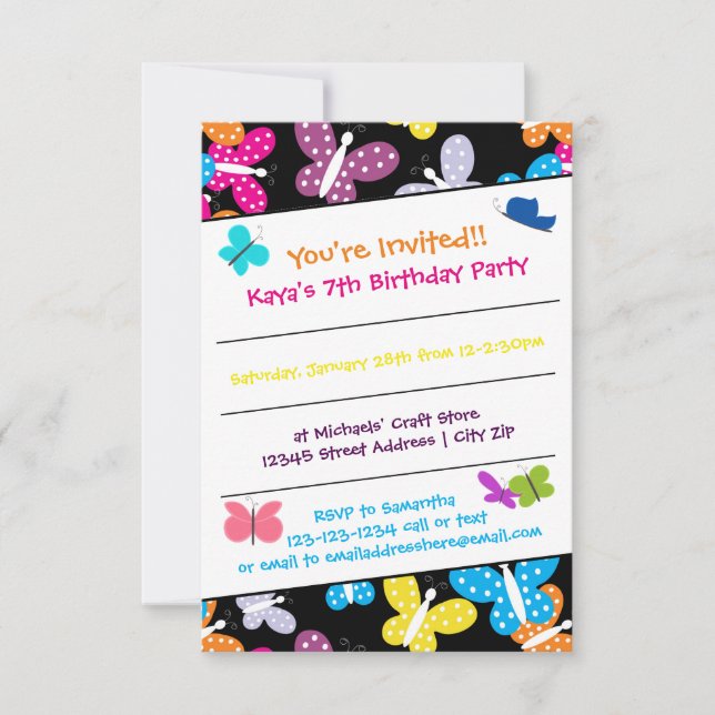 Butterfly Birthday Party - 3x5 Invitation (Front)