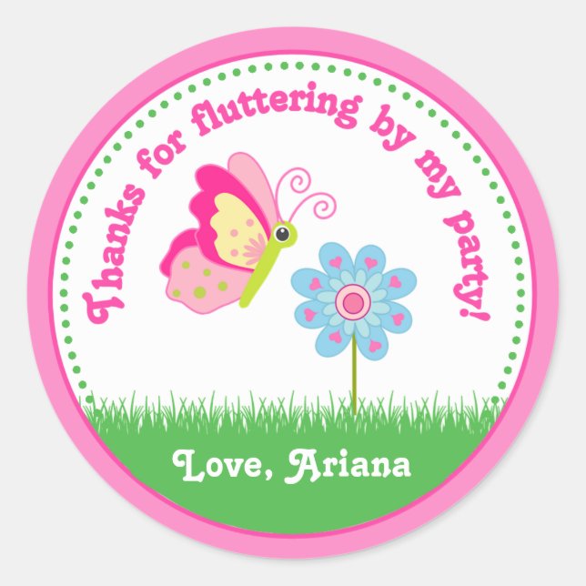 Butterfly Birthday Party Favor Tag Sticker (Front)