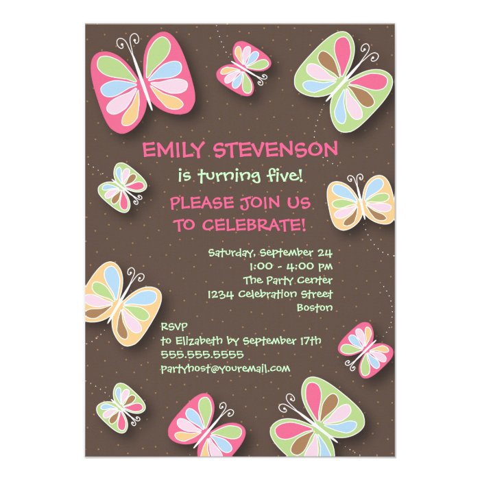 Butterfly Birthday Party Invitation Pink & Brown