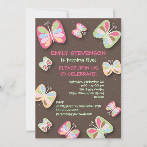 Butterfly Birthday Party Invitation Pink &amp; Brown