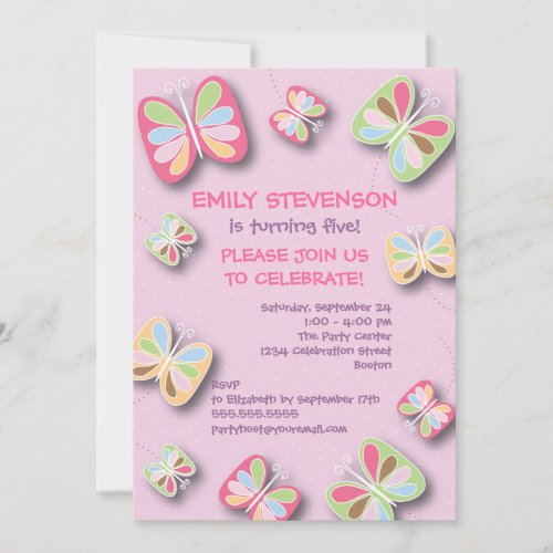 Butterfly Birthday Party Invitation Pink &amp; Purple