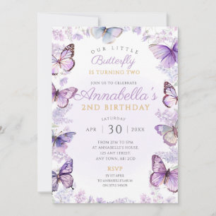 Butterfly Birthday Party Invite Purple Butterflies