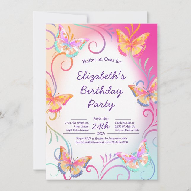 Butterfly Birthday Party Kids Colorful Invitation (Front)