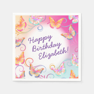 Butterfly Birthday Party Kids Colorful Napkins