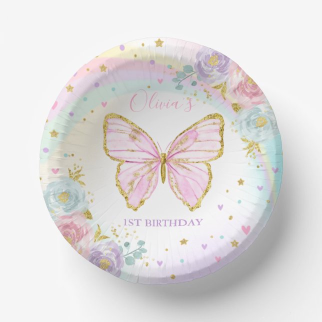 Butterfly Birthday Party Pink Floral Butterfly Paper Bowls (Front)