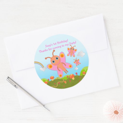 Butterfly Birthday Party Thank You Note Classic Round Sticker | Zazzle