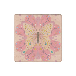Butterfly Birthday Peach and Pink Stone Magnet