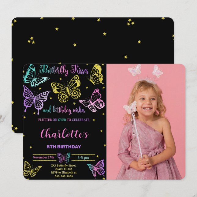 Butterfly Birthday Photo Invitation (Front/Back)