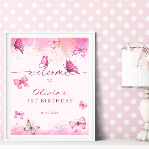 Butterfly Birthday Pink  Gold Dust Welcome Poster