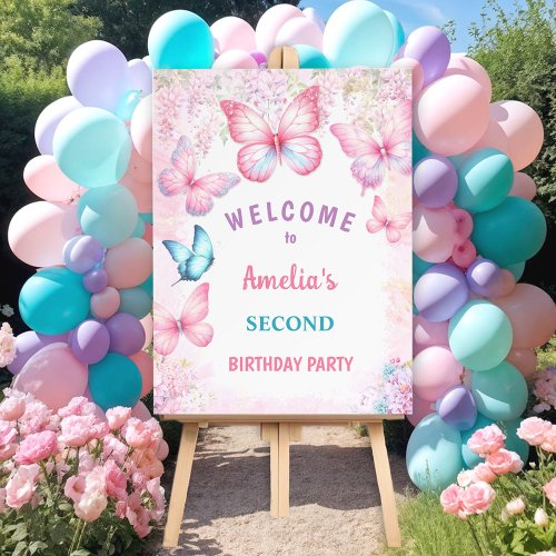 Butterfly Birthday Pink Summer Floral Welcome Foam Board