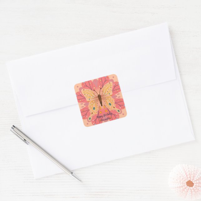 Butterfly Birthday Square Sticker (Envelope)