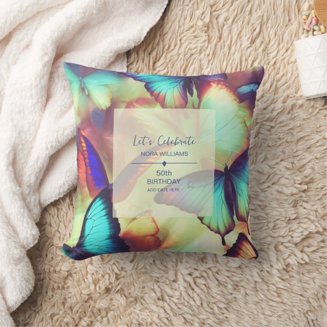 Butterfly Birthday  Throw Pillow (Blanket)