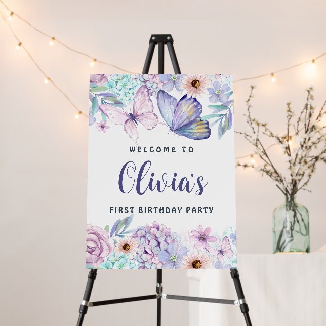 Butterfly Birthday Welcome Sign Foam Boards (In Situ (Stand))
