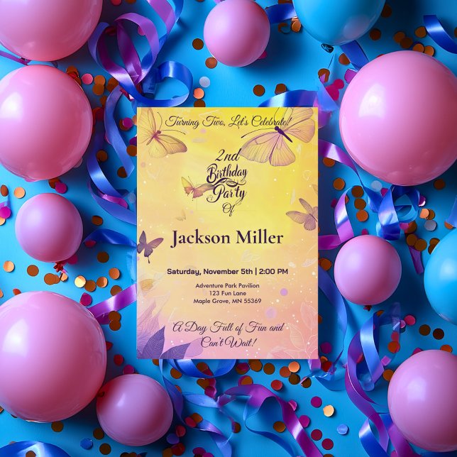 Butterfly Birthday with Adorable Tiger Invitation (Creator Uploaded)