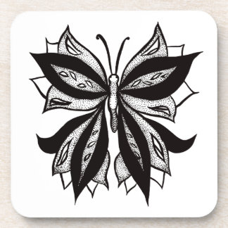 Butterfly Black And White Tribal Tattoo Beverage Coaster