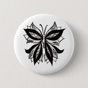 Butterfly Black And White Tribal Tattoo Button