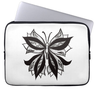 Butterfly Black And White Tribal Tattoo Laptop Sleeve