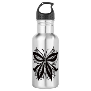 Butterfly Black And White Tribal Tattoo Stainless Steel Water Bottle