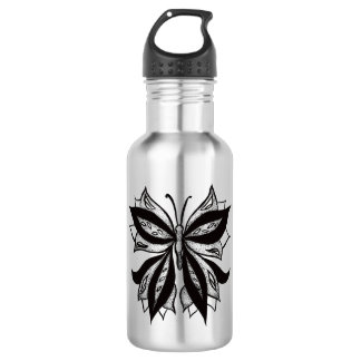 Butterfly Black And White Tribal Tattoo Stainless Steel Water Bottle
