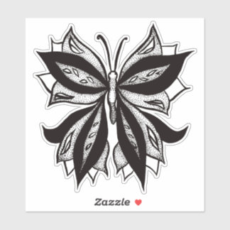 Butterfly Black And White Tribal Tattoo Sticker