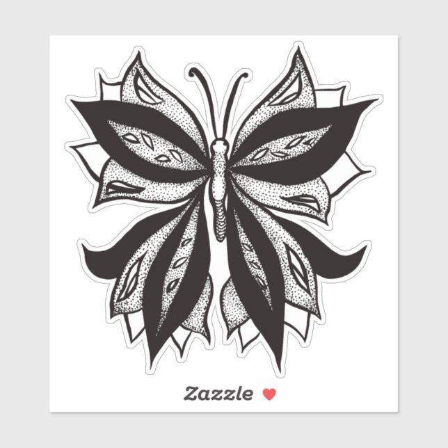 Butterfly Black And White Tribal Tattoo Sticker (Sheet)