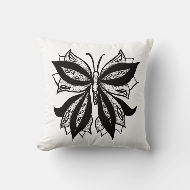 Butterfly Black And White Tribal Tattoo Throw Pillow (Front)