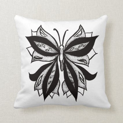 Butterfly Black And White Tribal Tattoo Throw Pillow