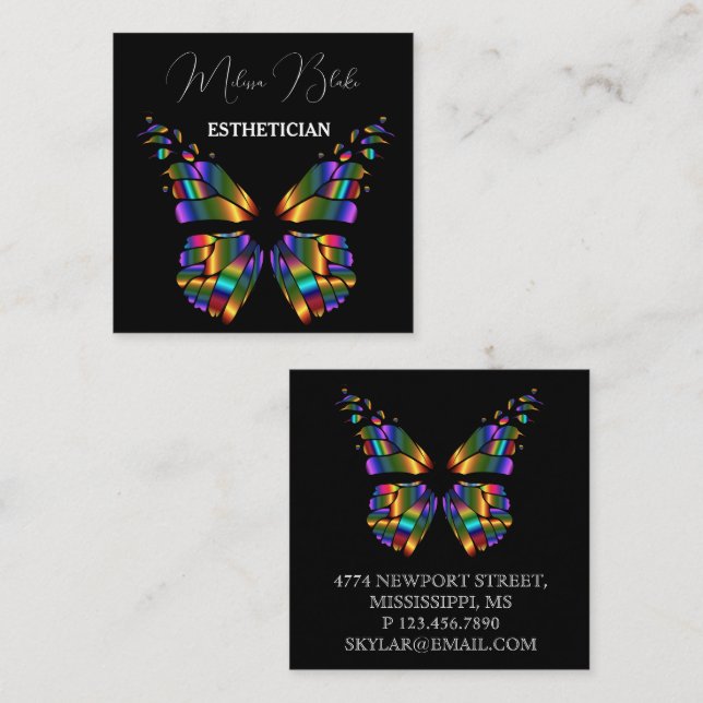 Butterfly black  elegant  square business card (Front/Back)