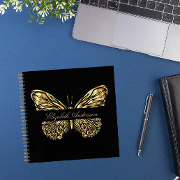 Butterfly black gold elegant name notebook