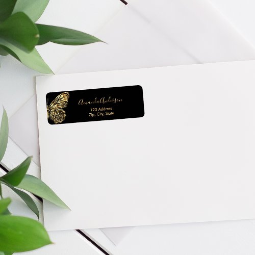 Butterfly black gold return address label