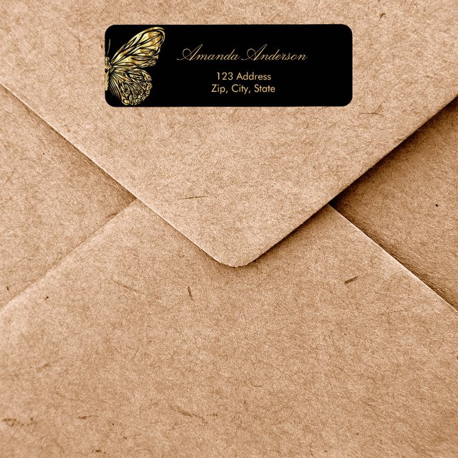 Butterfly black gold return address label (Creator Uploaded)