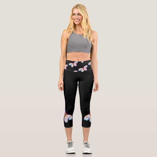 Butterfly Black High Waisted Capri Leggings (Front)