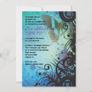 Butterfly Black Swirls Bat Mitzvah Invitation