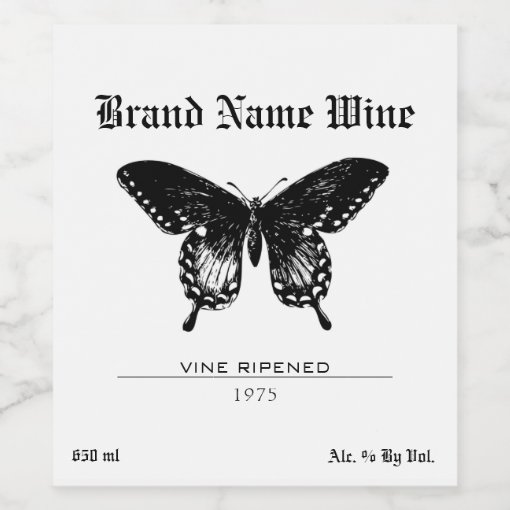 Butterfly Black &amp; White Minimalist Butterflies Wine Label | Zazzle