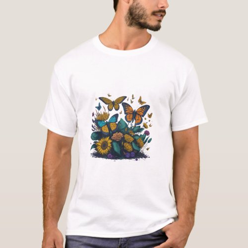 Butterfly Bliss Vibrant Garden_Inspired T_Shirts